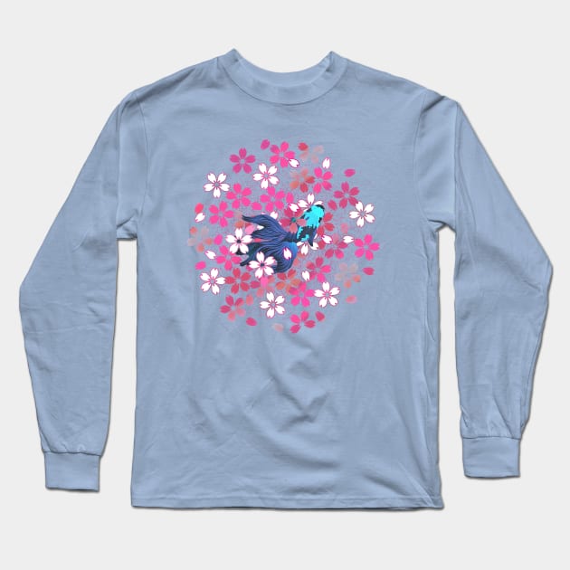 Kingyo swimming in a sea of Sakura: spring Long Sleeve T-Shirt by Blacklinesw9